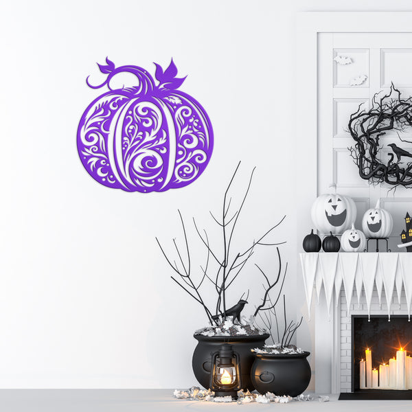 Decorative Scroll Pumpkin Metal Sign - Fall Harvest Decor - Indoor/Outdoor Autumn Pumpkin Signs - Thanksgiving Wall Art - Front Door Decor