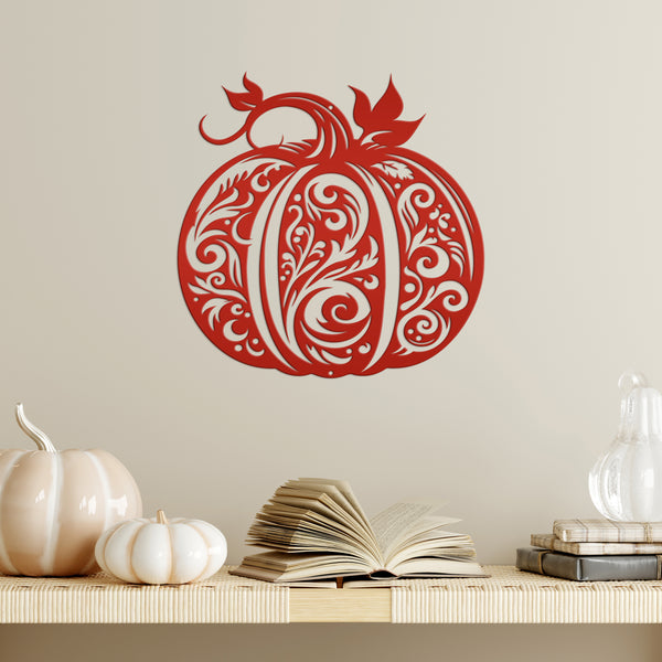 Decorative Scroll Pumpkin Metal Sign - Fall Harvest Decor - Indoor/Outdoor Autumn Pumpkin Signs - Thanksgiving Wall Art - Front Door Decor
