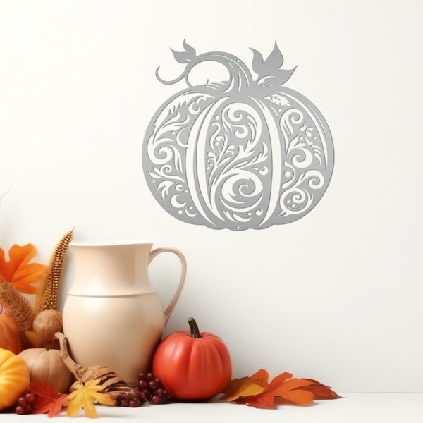 Decorative Scroll Pumpkin Metal Sign - Fall Harvest Decor - Indoor/Outdoor Autumn Pumpkin Signs - Thanksgiving Wall Art - Front Door Decor