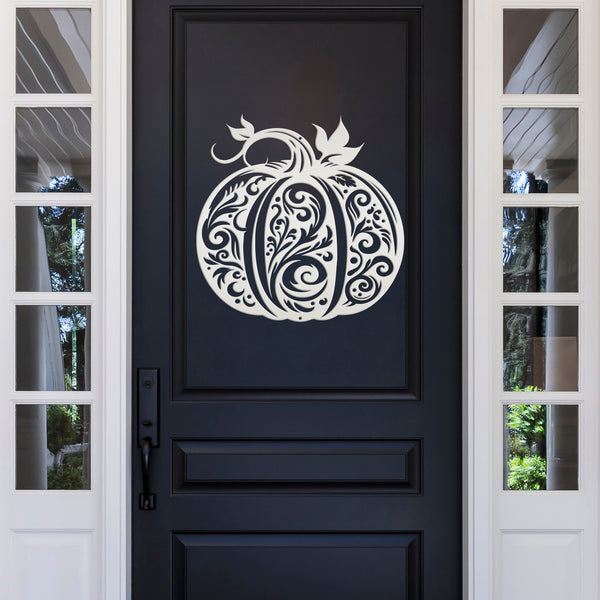 Decorative Scroll Pumpkin Metal Sign - Fall Harvest Decor - Indoor/Outdoor Autumn Pumpkin Signs - Thanksgiving Wall Art - Front Door Decor