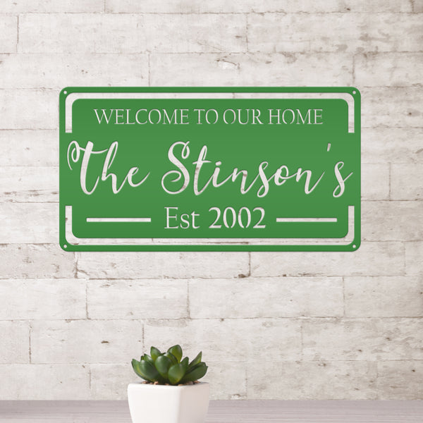 Personalized Family Name with Established Date Welcome To Our Home Metal Sign-Porch-Patio-Deck-Beachhouse Decor