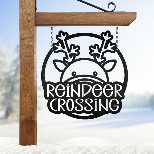 Reindeer Crossing Metal Sign, Funny Holiday Sign, Holiday Decor