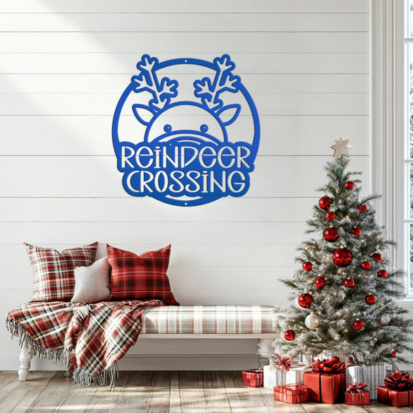 Reindeer Crossing Metal Sign, Funny Holiday Sign, Holiday Decor