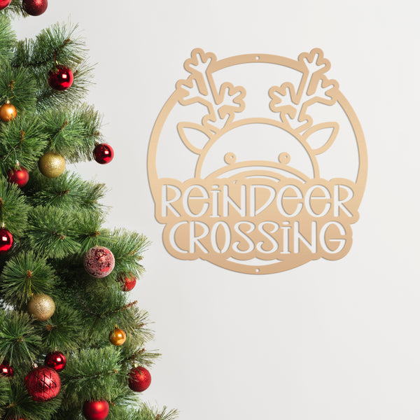Reindeer Crossing Metal Sign, Funny Holiday Sign, Holiday Decor