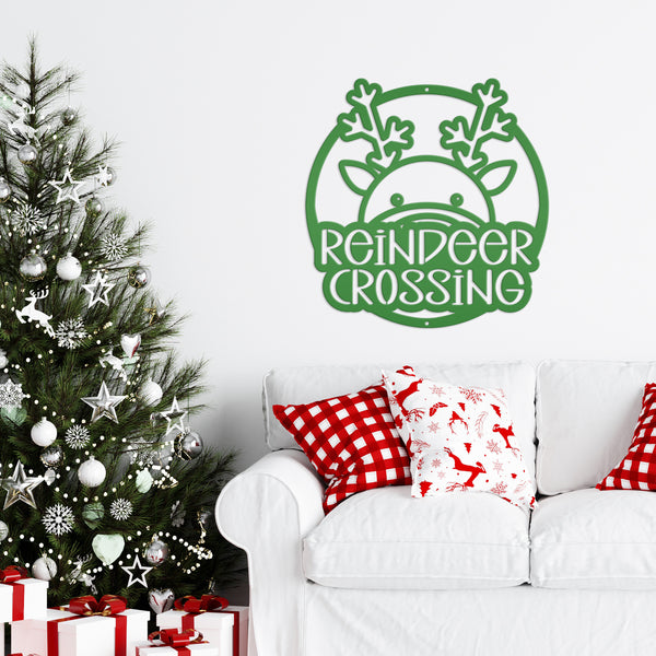 Reindeer Crossing Metal Sign, Funny Holiday Sign, Holiday Decor