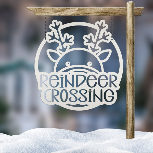 Reindeer Crossing Metal Sign, Funny Holiday Sign, Holiday Decor