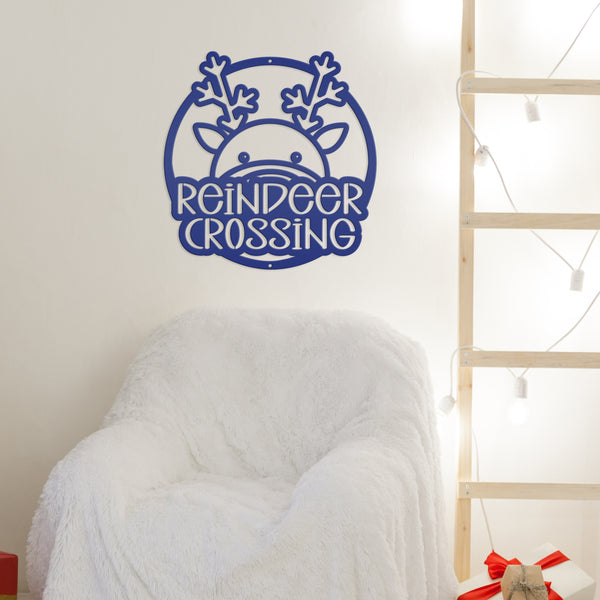 Reindeer Crossing Metal Sign, Funny Holiday Sign, Holiday Decor