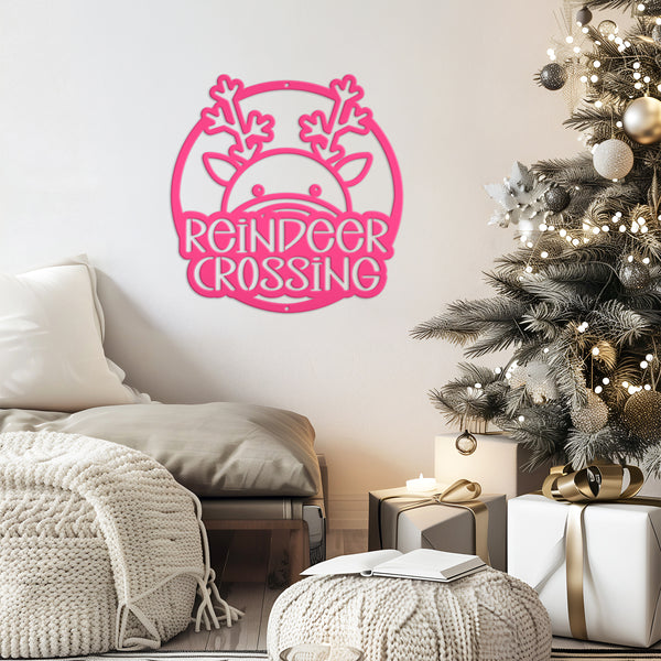 Reindeer Crossing Metal Sign, Funny Holiday Sign, Holiday Decor