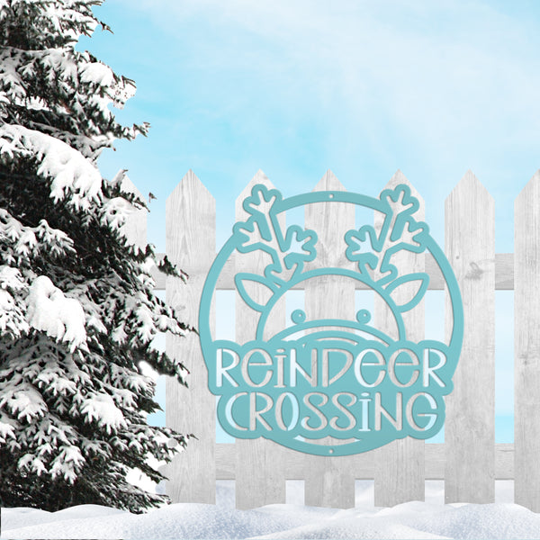 Reindeer Crossing Metal Sign, Funny Holiday Sign, Holiday Decor