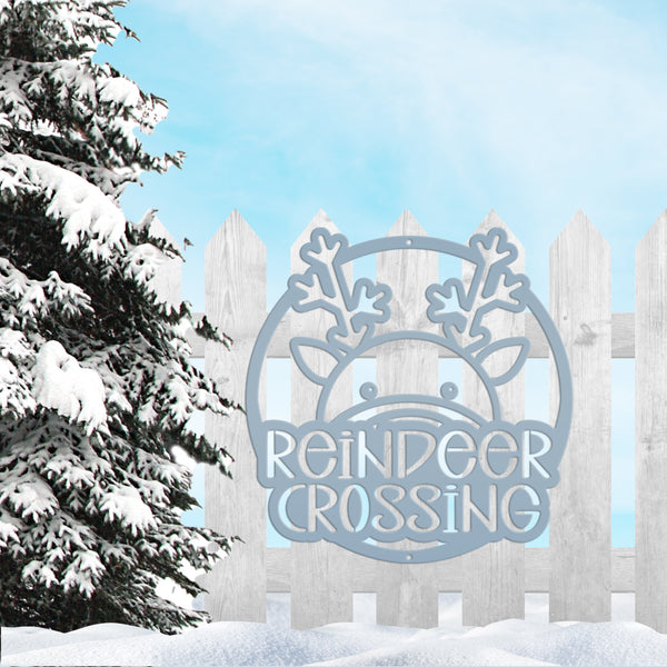 Reindeer Crossing Metal Sign, Funny Holiday Sign, Holiday Decor
