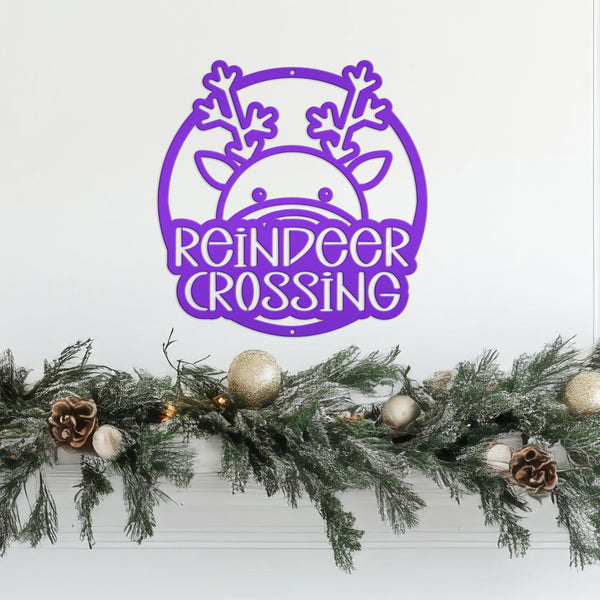 Reindeer Crossing Metal Sign, Funny Holiday Sign, Holiday Decor