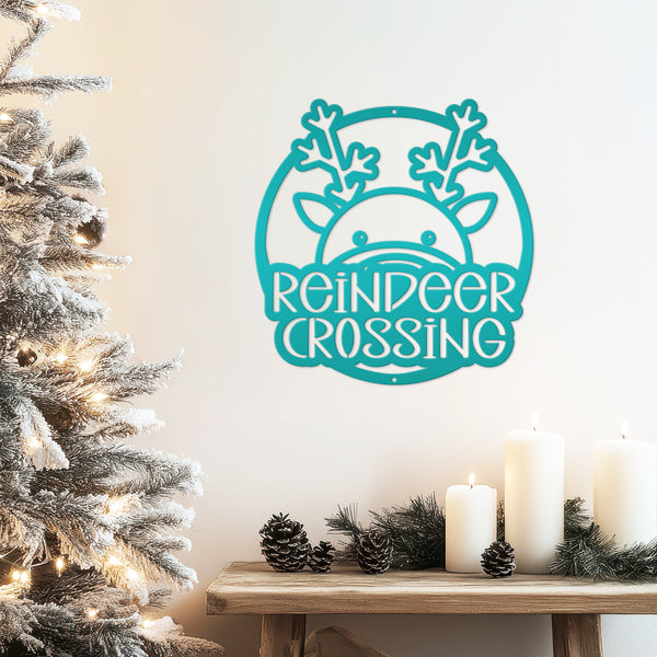 Reindeer Crossing Metal Sign, Funny Holiday Sign, Holiday Decor