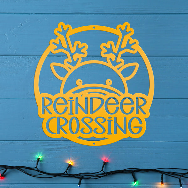 Reindeer Crossing Metal Sign, Funny Holiday Sign, Holiday Decor