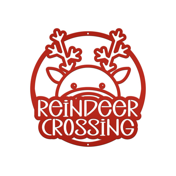 Reindeer Crossing Metal Sign, Funny Holiday Sign, Holiday Decor
