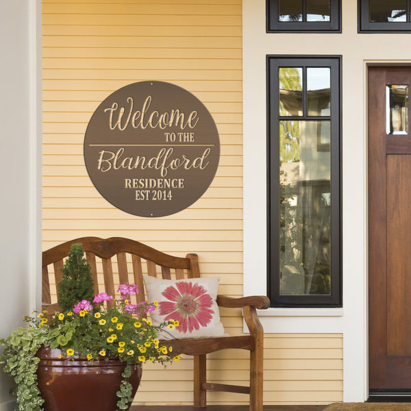Personalized Welcome Sign, Round Front Door Sign, Business Sign, Elegant Front Door Sign