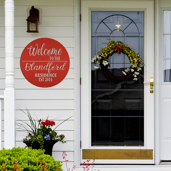 Personalized Welcome Sign, Round Front Door Sign, Business Sign, Elegant Front Door Sign