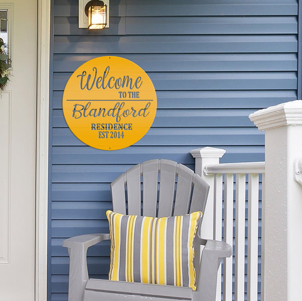 Personalized Welcome Sign, Round Front Door Sign, Business Sign, Elegant Front Door Sign