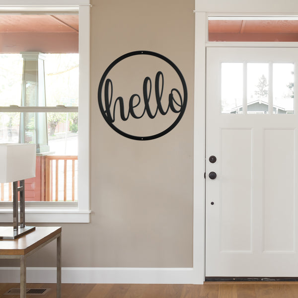 Outdoor Round Hello Metal Sign