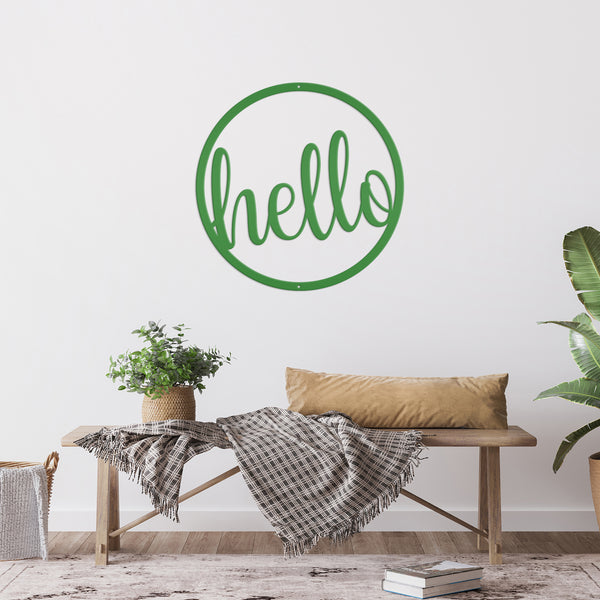 Outdoor Round Hello Metal Sign
