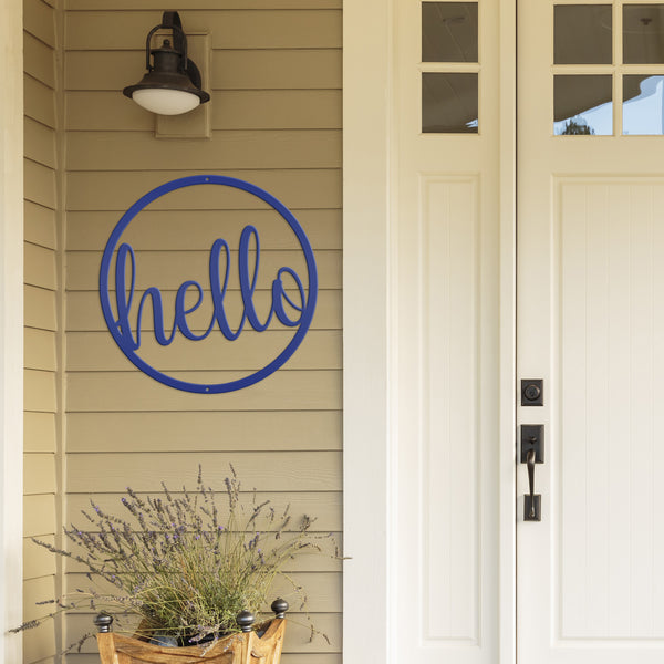 Outdoor Round Hello Metal Sign