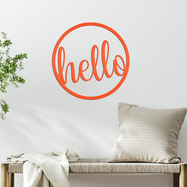Outdoor Round Hello Metal Sign