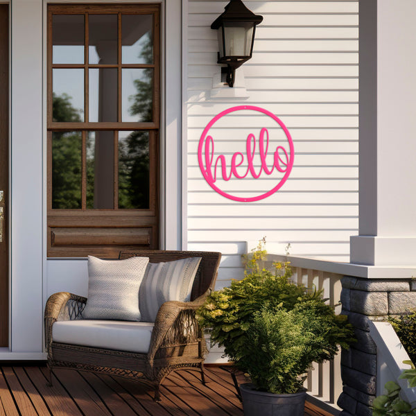 Outdoor Round Hello Metal Sign