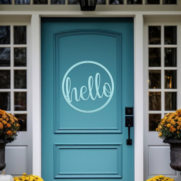 Outdoor Round Hello Metal Sign