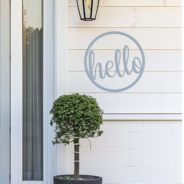 Outdoor Round Hello Metal Sign