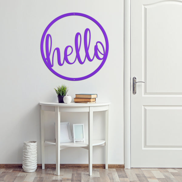 Outdoor Round Hello Metal Sign