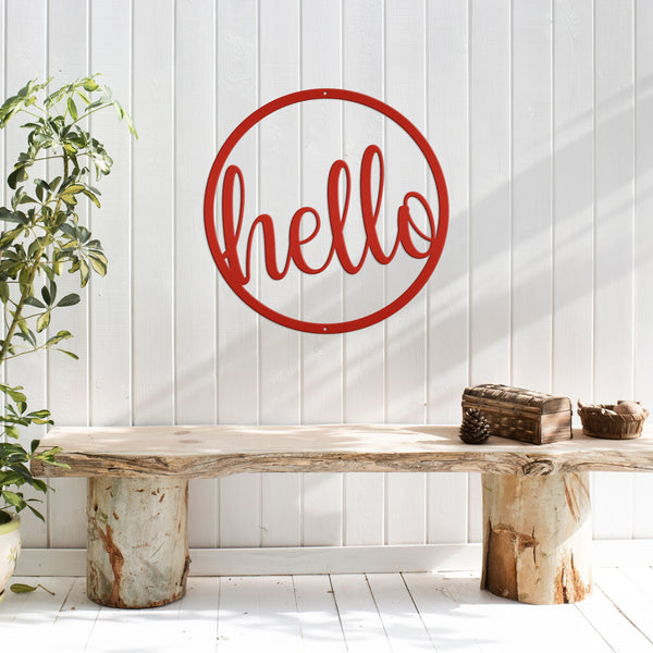 Outdoor Round Hello Metal Sign
