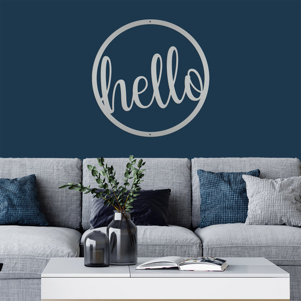 Outdoor Round Hello Metal Sign