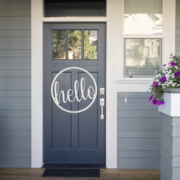 Outdoor Round Hello Metal Sign