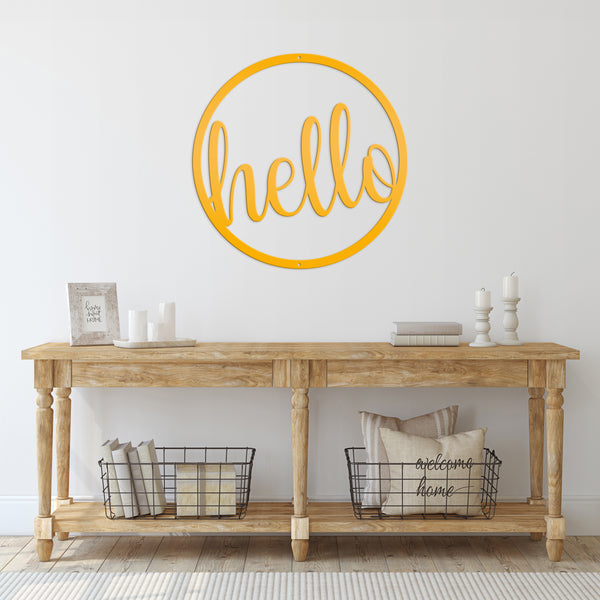 Outdoor Round Hello Metal Sign