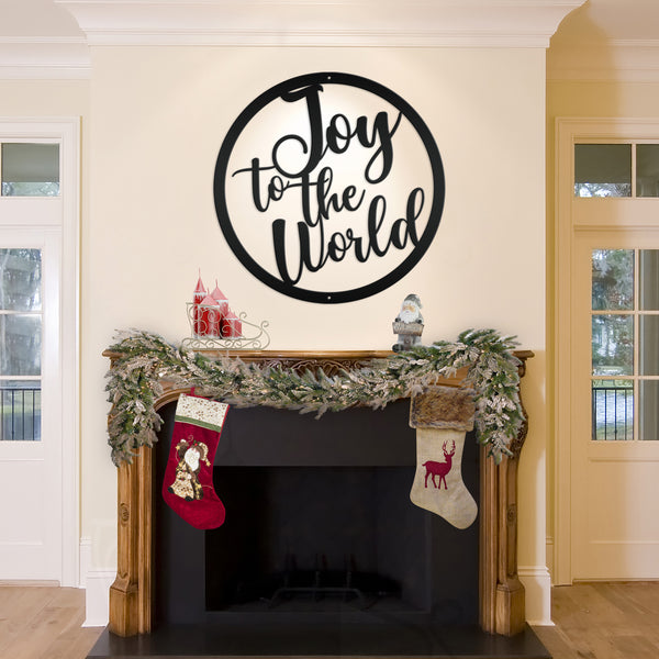 Round Joy To The World Christmas Décor Metal Sign