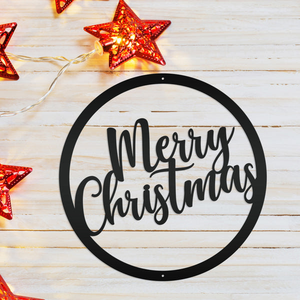 Round Merry Christmas Metal Sign