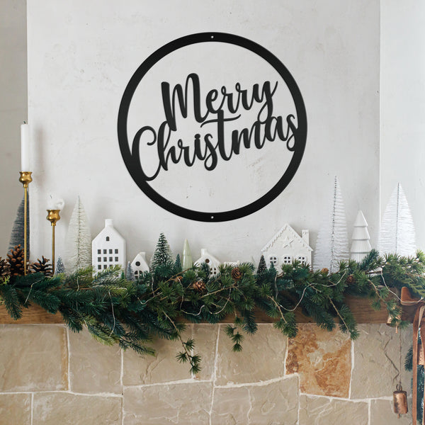 Round Merry Christmas Metal Sign