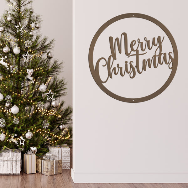 Round Merry Christmas Metal Sign
