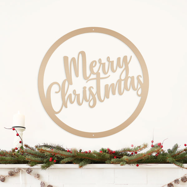 Round Merry Christmas Metal Sign