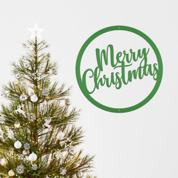 Round Merry Christmas Metal Sign