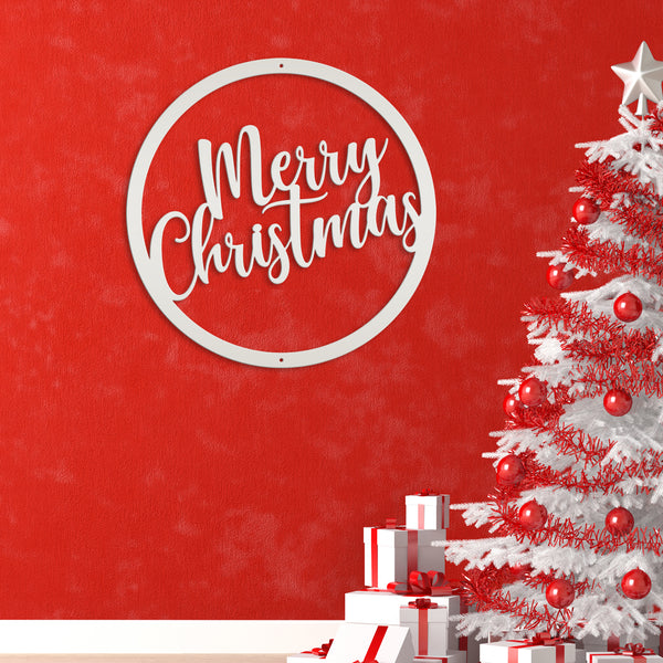 Round Merry Christmas Metal Sign