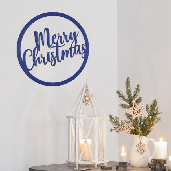 Round Merry Christmas Metal Sign