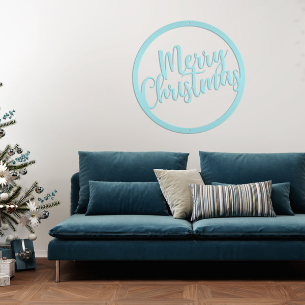 Round Merry Christmas Metal Sign