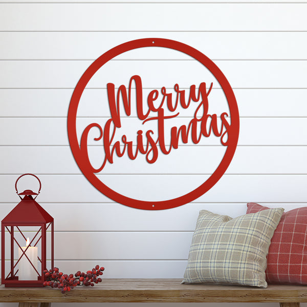 Round Merry Christmas Metal Sign