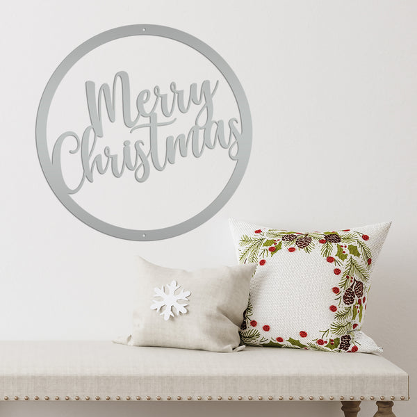 Round Merry Christmas Metal Sign