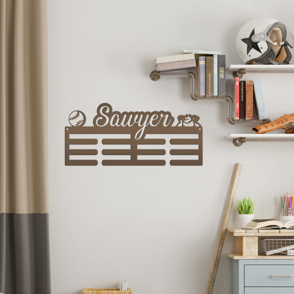 Medal Hanger for 2 Sports - Personalized Name Plate - Wall-Mounted Organizer - Dual Sports Customized Gift - Athletic Children's Home Decor