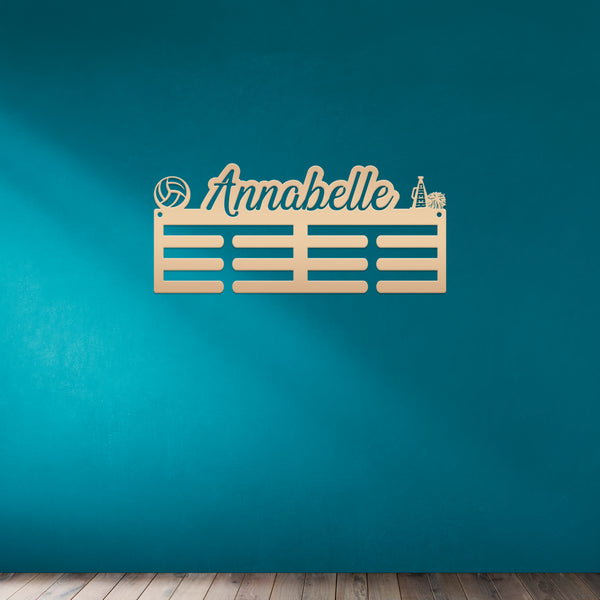 Medal Hanger for 2 Sports - Personalized Name Plate - Wall-Mounted Organizer - Dual Sports Customized Gift - Athletic Children's Home Decor