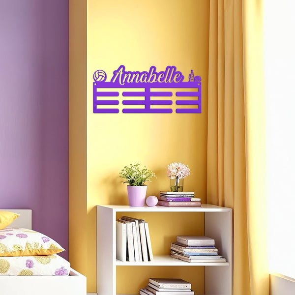 Medal Hanger for 2 Sports - Personalized Name Plate - Wall-Mounted Organizer - Dual Sports Customized Gift - Athletic Children's Home Decor