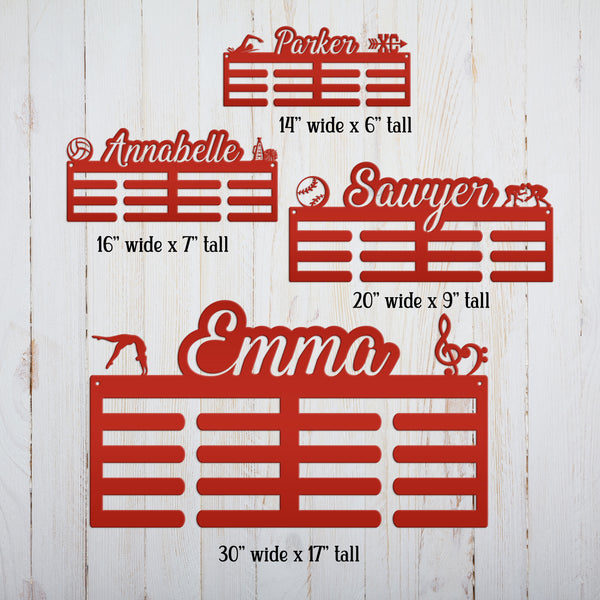 Medal Hanger for 2 Sports - Personalized Name Plate - Wall-Mounted Organizer - Dual Sports Customized Gift - Athletic Children's Home Decor