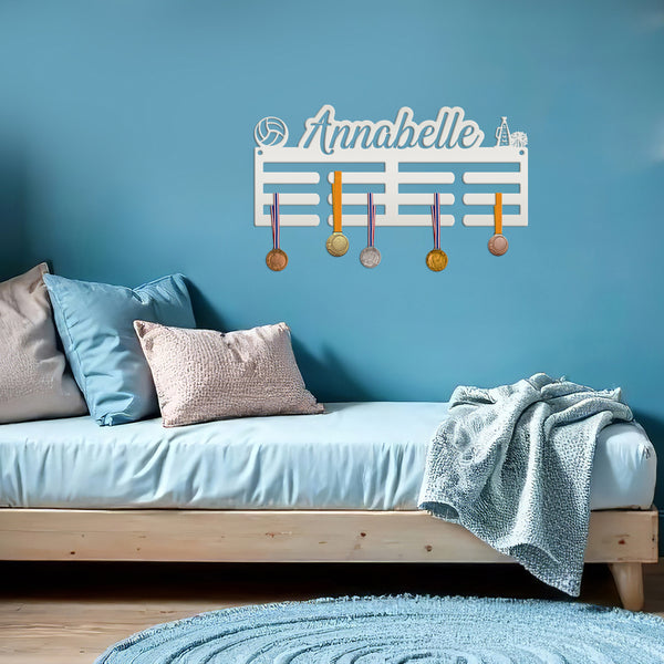 Medal Hanger for 2 Sports - Personalized Name Plate - Wall-Mounted Organizer - Dual Sports Customized Gift - Athletic Children's Home Decor