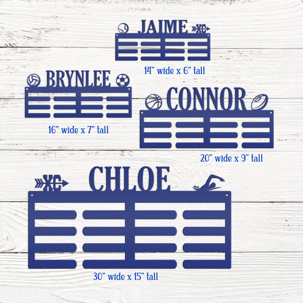 Awards Medal Holder - 2 Sports Icons - Laser Cut Wall Decor - Kids Room Medal Display Art - Personalized Metal Sign - Unique Senior Gift